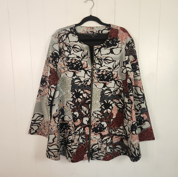bryn Walker Jackets & Blazers - BRYN WALKER Floral Print Zip Front Coat Jacket Blazer Pockets Size XL Office